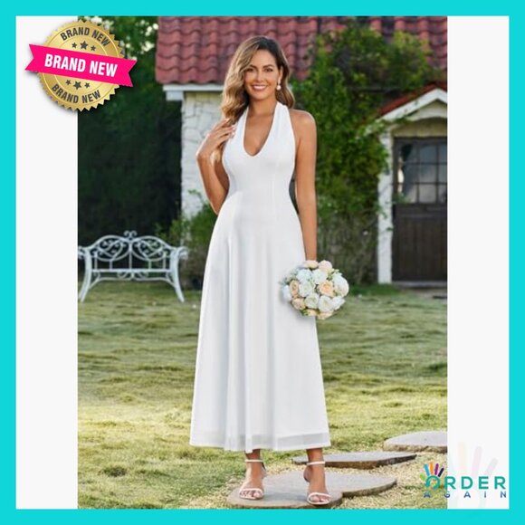 Elegant Floral Maxi Dress Halter V Neck Backless Formal Wedding Guest Wear - Picture 2 of 6